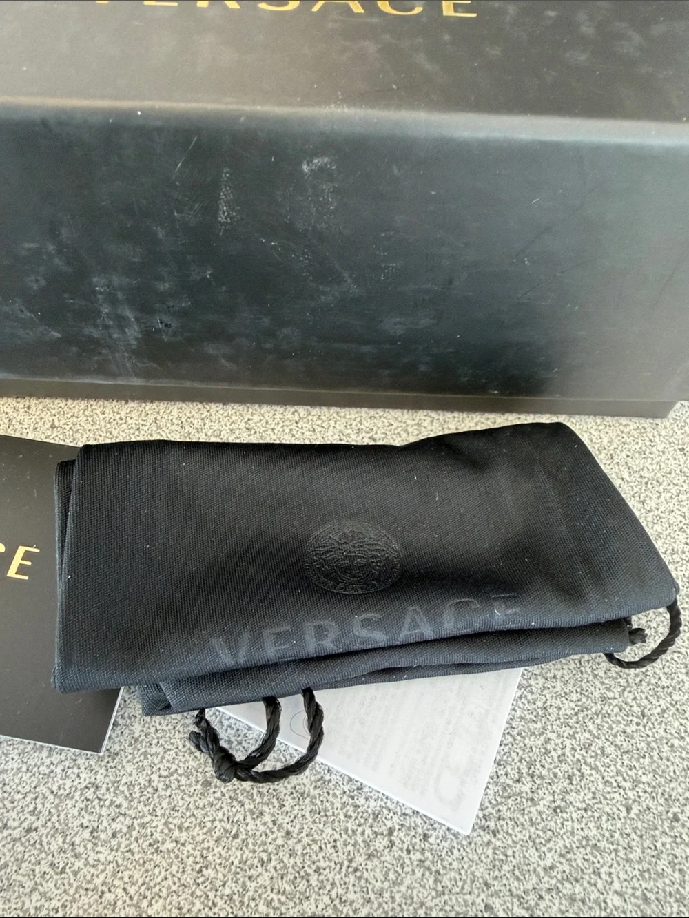 Versace Gold Frame Black Lens Aviator Sunglasses with Medusa Crest
